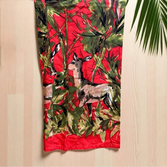 LILKA Anthropologie Doting Deer Red Green Jungle Lounge Pants - Size S - Picture 3 of 15